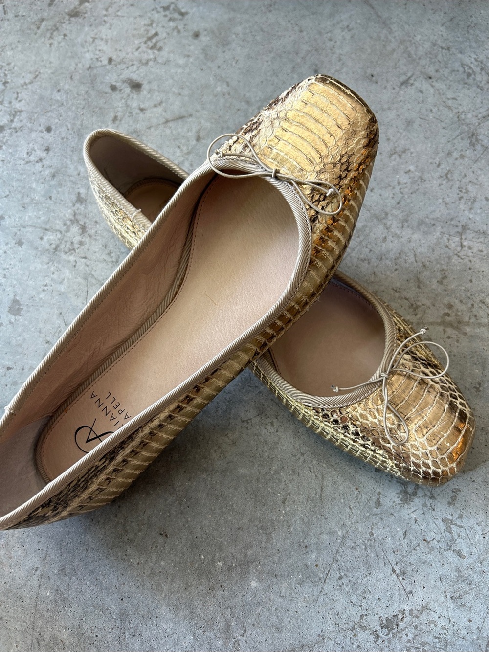Adrianna Papell Gold Python Pattern Ballet Flats